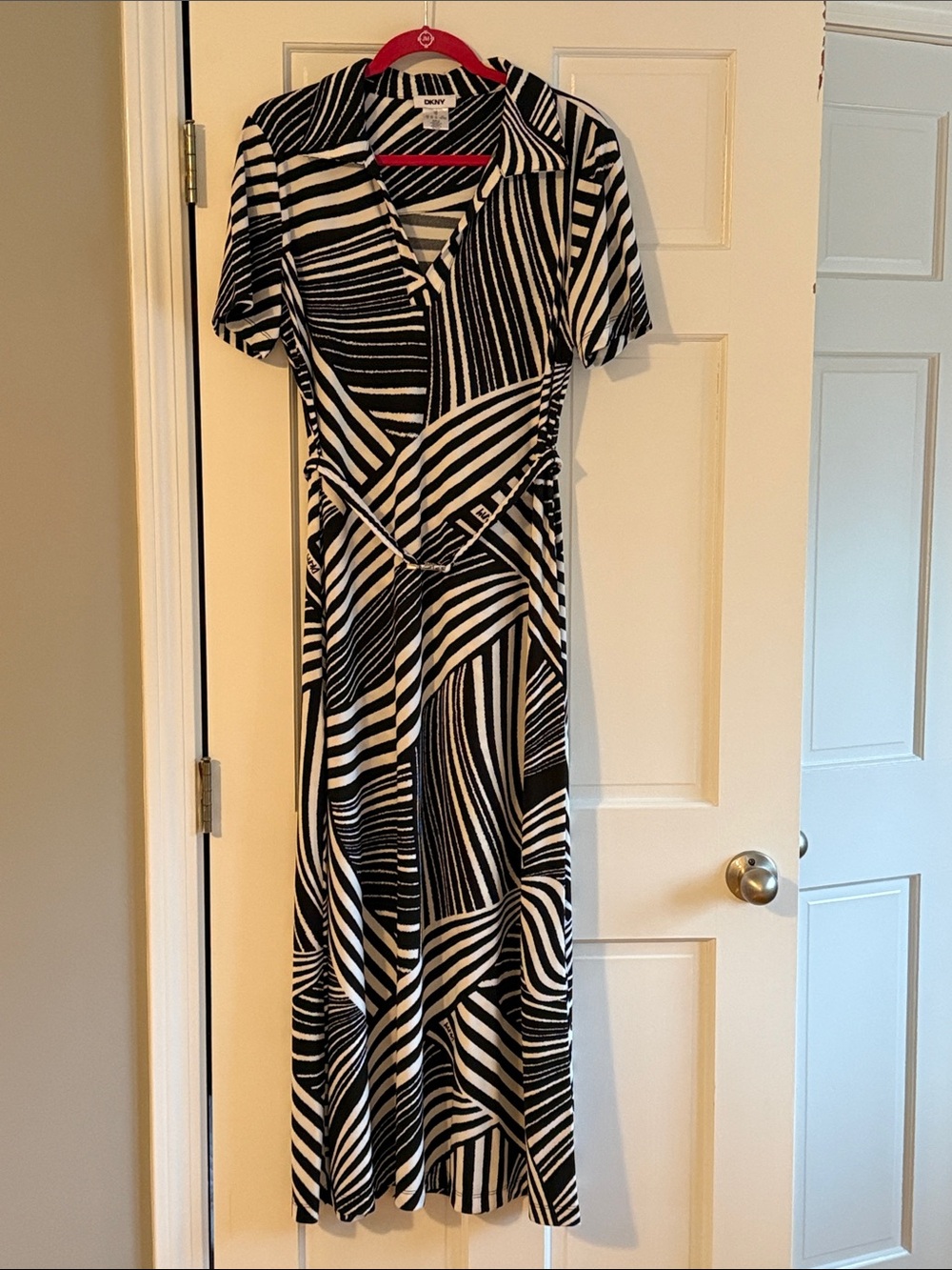 DKNY Black and White Geometric Maxi Dress